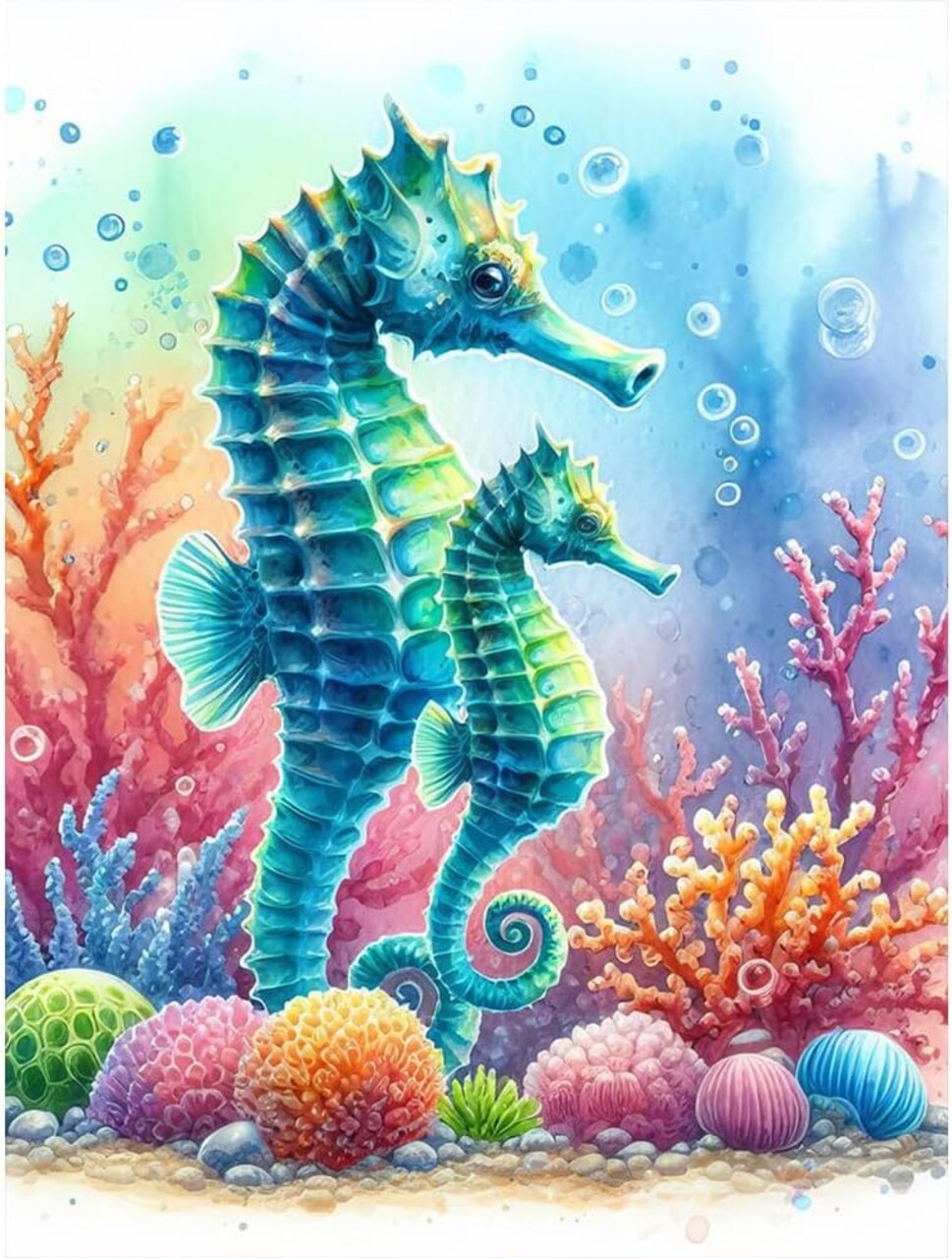 Diamond Painting Kits for Adults Seahorse, Round Full Drill Diamond Art Kits, 5D DIY Paint with Diamonds Crafts for Home Wall Decoration Gifts 12×16Inch, Marine Life